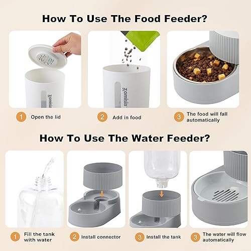 Miniatura 5 de Comedero automático para gatos y dispensador de agua, alimentador de alimentos y bebedero de gravedad para gatos con cuenco de acero inoxidable,