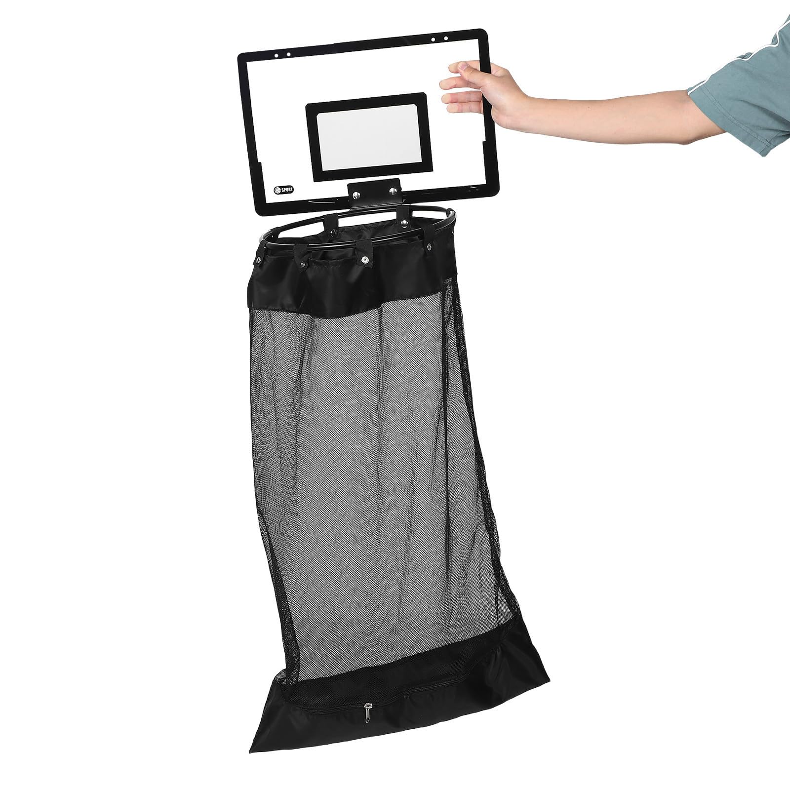 BESTOYARD Türhängender Wäschekorb Basketball aus Netzgewebe mit Reißverschluss Platzsparend Schwarz für Bad und Schlafzimmer