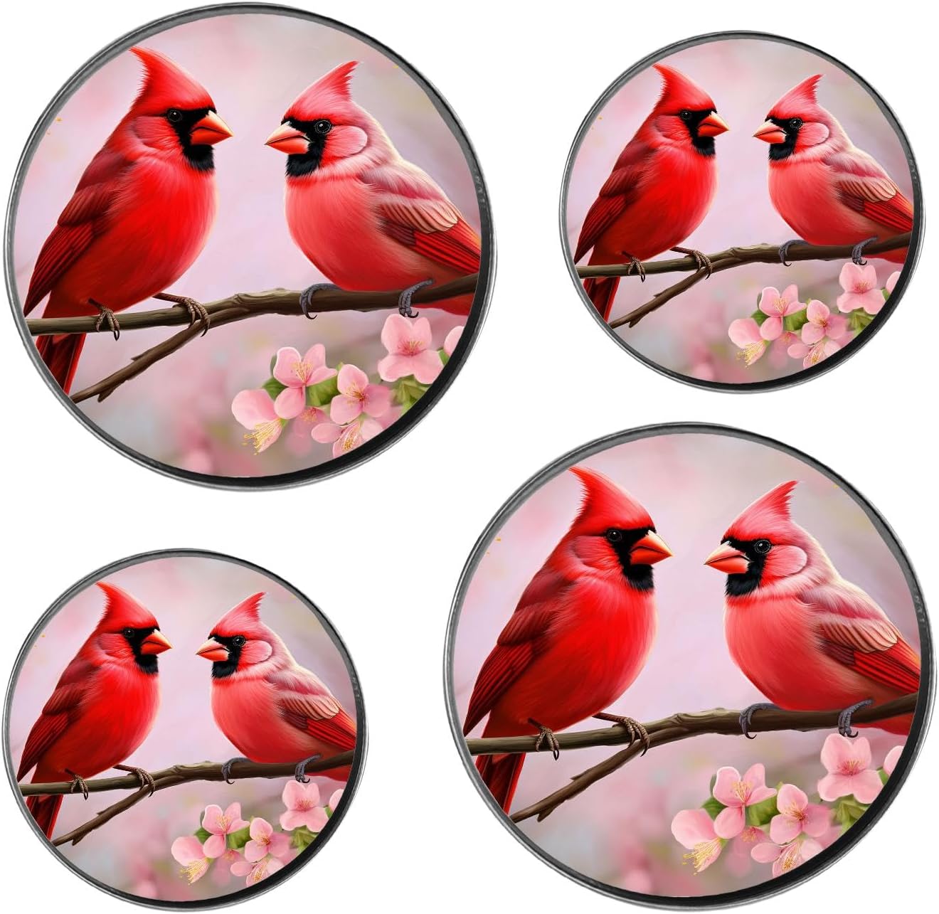 Two Red Birds on a Branch Beautiful Drawing Set of 4 Stove Burner Covers - Premium Round Electric Stove Range Protectors,8 IN & 10 IN