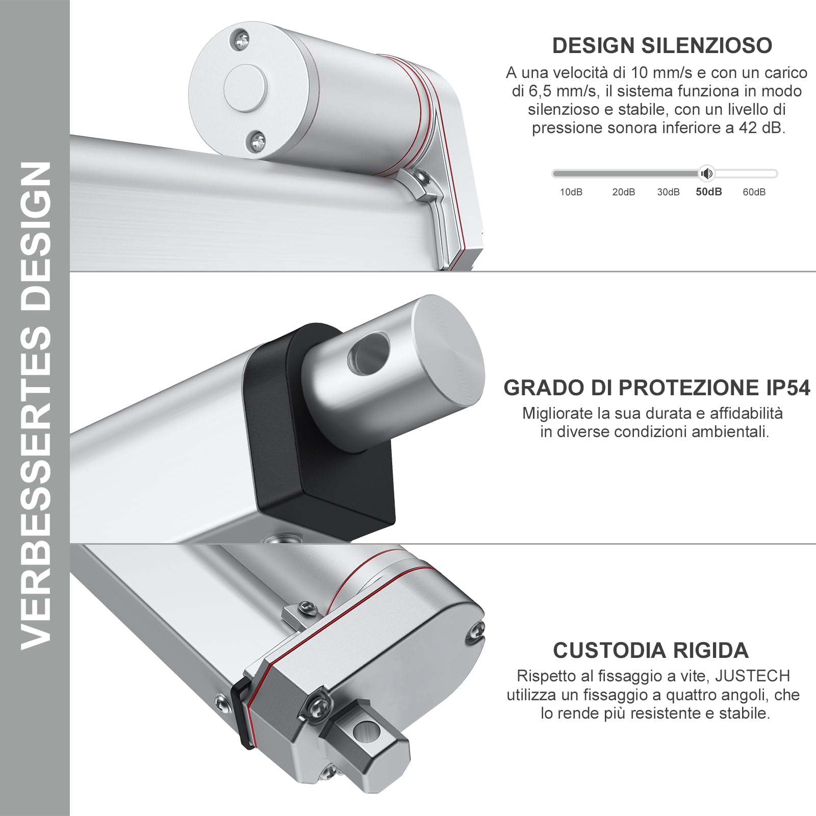 Justech 12v DC 750N 250mm Attuatore Lineare Multifunzione Motore per Automazione Medicale Piccolo Corsa di Sollevamento Servizio Gravoso Massimo (250mm) per Uso Elettrico Medico