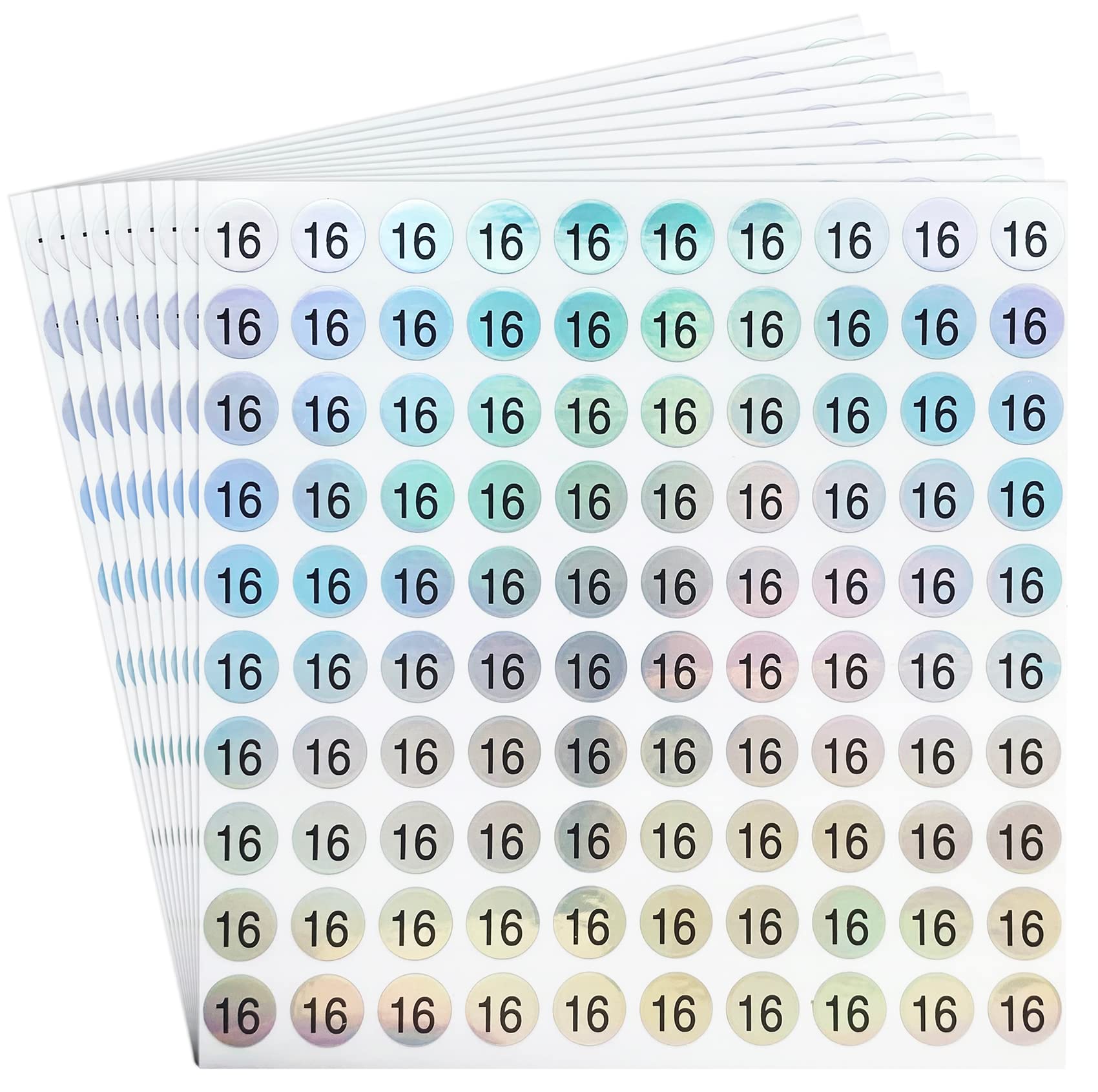 dealzEpic - Reflective Laser Number Stickers of the Number 16 Round Self Adhesive Stickers Inventory/Storage Organizing Stickers - Pack of 10 Sheets