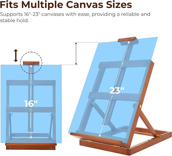 VISWIN Heavy-Duty Table Top Easel for Painting, Adjustable Beech Wood Tabletop Easel, Hold Canvas up to 23, Portable Art Desktop Easel Stand for Adults, Artists, Beginners Walnut