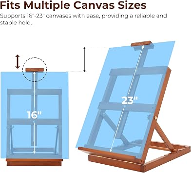 VISWIN Heavy-Duty Table Top Easel for Painting, Adjustable Beech Wood Tabletop Easel, Hold Canvas up to 23, Portable Art Desktop Easel Stand for Adults, Artists, Beginners Walnut