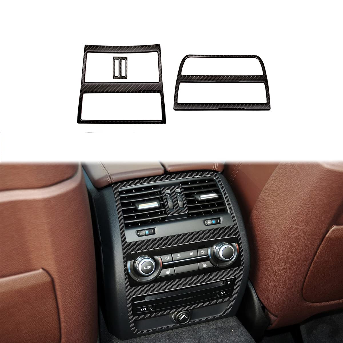 Compatible with Rear Air Conditioner Vent Wind Outlet Frame Panel Cover Trim Carbon Fiber Interior Accessory for BMW 5 Series F10 F18 2011 2012 2013 2014 2015 2016 2017 Black 3Pcs
