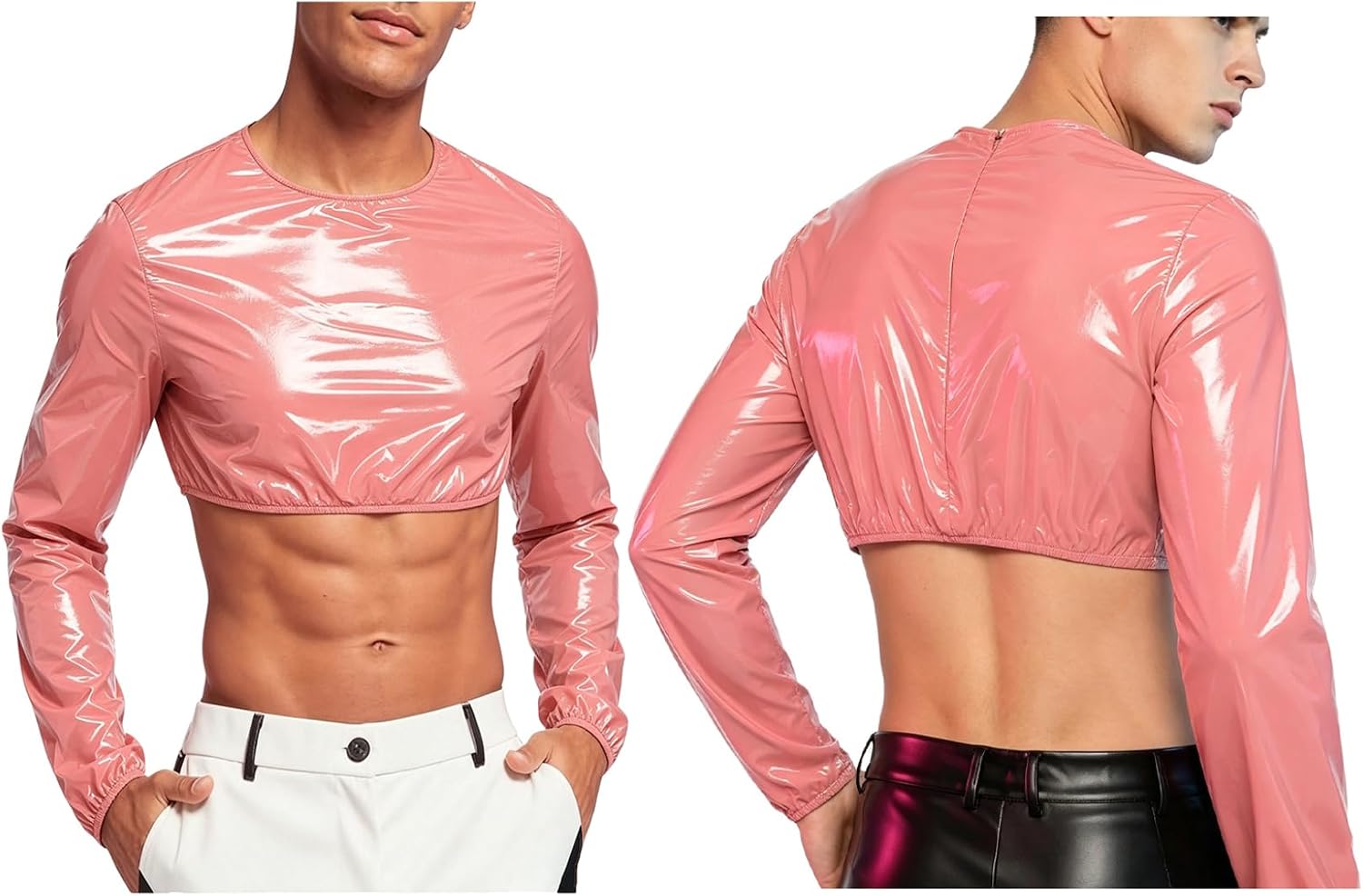 Mufeng Men Incontinence Plastic Blouses Summer Basic Tees
