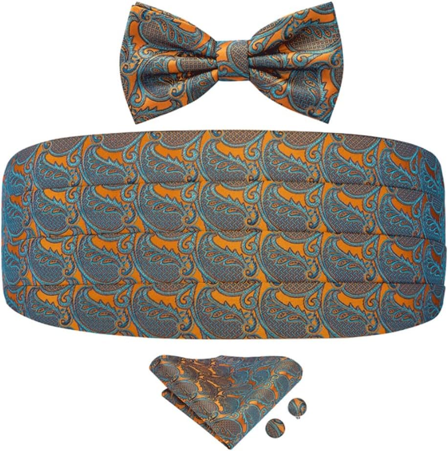Silk Bow Tie Hanky Cufflinks Set Golden For Mens Elastic Tuxedo Cummerbunds Belt