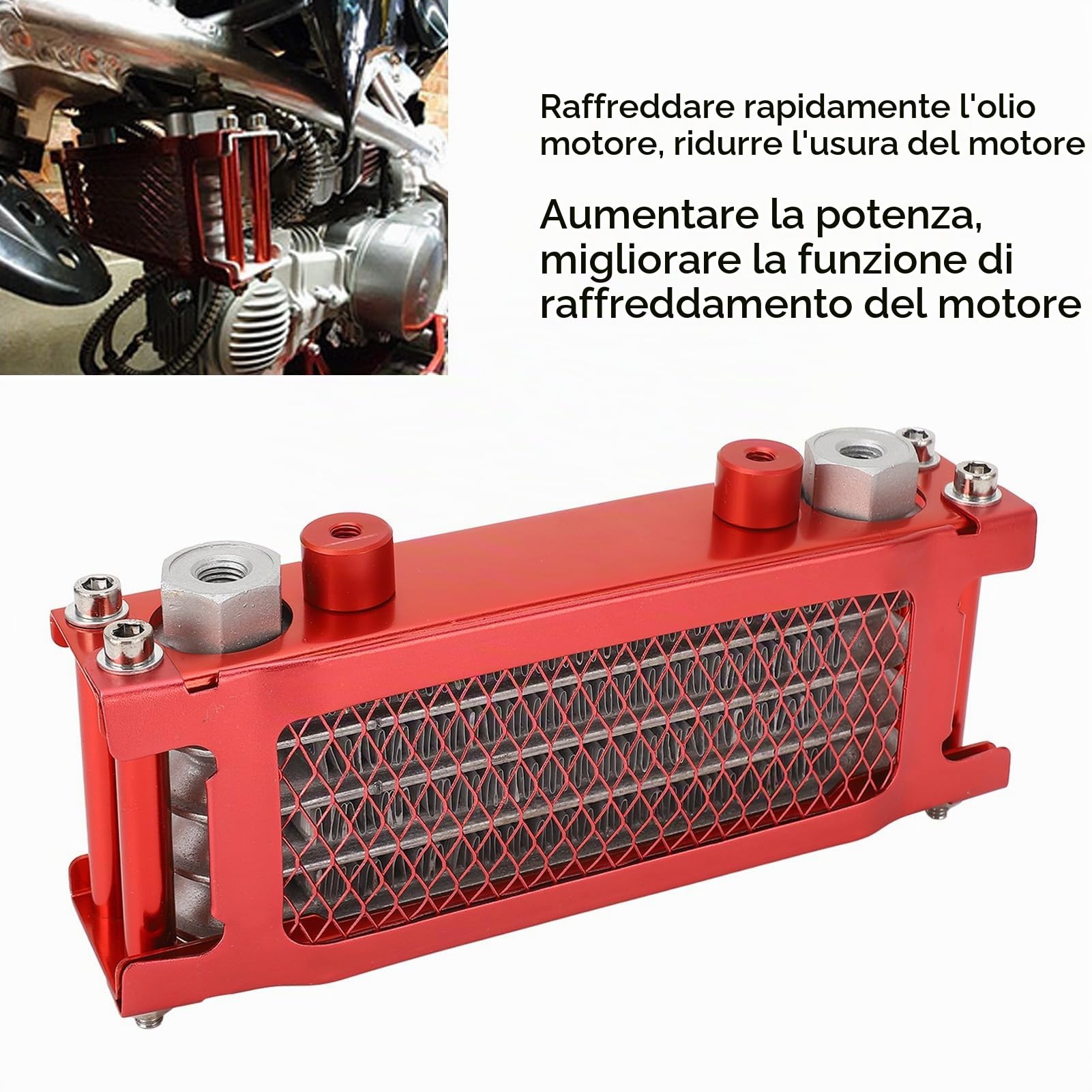 Kit Radiatore Olio Moto, Kit Radiatore Motore Ad Alta Efficienza in Alluminio a 4 File Radiatore di Raffreddamento Olio Motore per Monkey 125 50cc a 150cc Dirt Pit Bike (rosso)