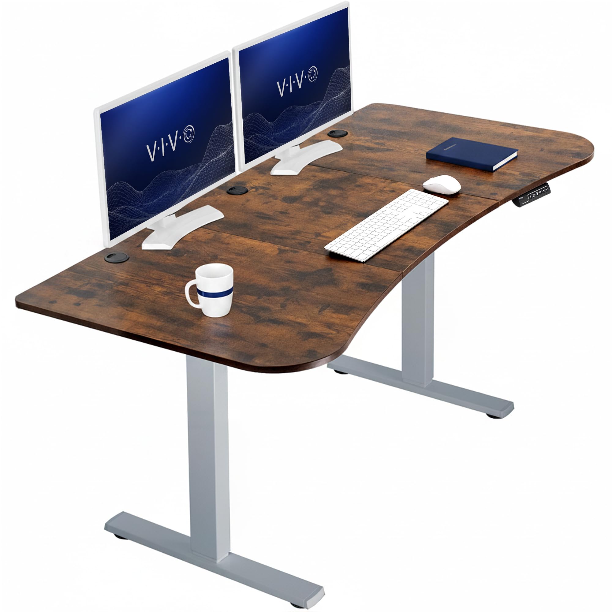 VIVO Electric 63 x 32 in Rustic Standing Desk, Memory Height Adjustment, 1B Series, Holds 220 lbs, Vintage Brown Top Gray Frame, DESK-KIT-1G1N