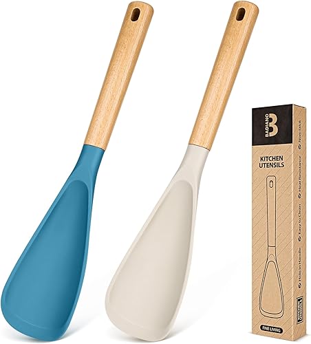 Miniatura 17 de Cuchara de cocina para utensilios de cocina antiadherentes, ideal para cocinar y servir silicona mate resistente sin BPA, cuchara con mango de Negro