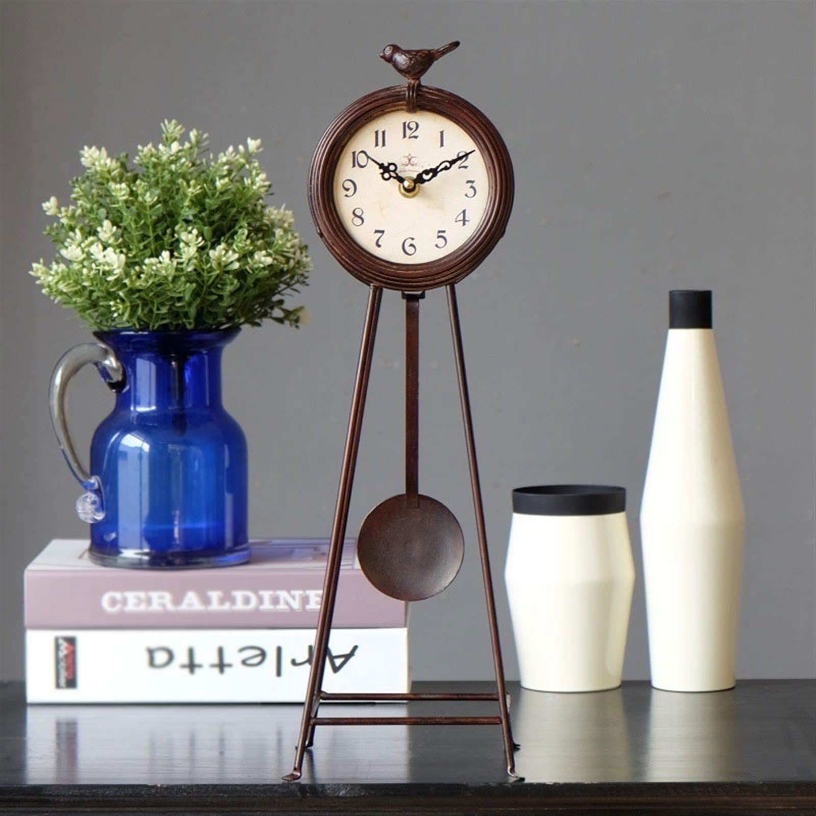 Décorative Horloge rétro en Fer décoration créative Chambre Salon Oiseau modèle Horloge de Bureau décoration nostalgique pour Bureau Chambre Table