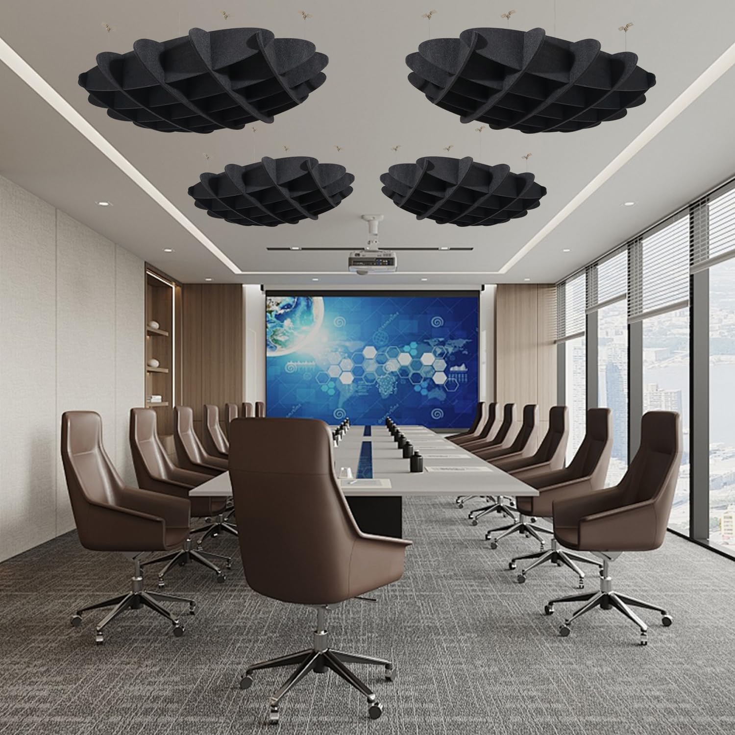 Acoustic Ceiling Waffle Panel, POOMEL Acoustic Panels Sound Absorbing, Large Hanging Noise Reduction Panel, Ceiling Cloud Sound Diffusers for office, Home Theater, Recording Studio, Black