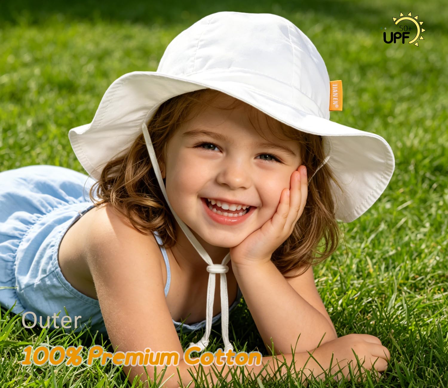Cappello da sole per neonata con UPF 50+, cappello da spiaggia regolabile per bambini con tesa larga