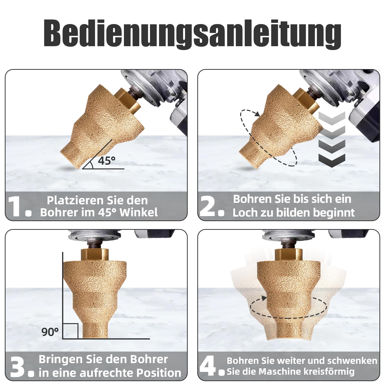 Diamant Stufenbohrer Fase Bohrer, 20-35-50mm M14 Gewinde Fliesenbohrer für Winkelschleifer, Lochsäge zum Vergrößern Beschneiden Formung Löcher für Marmor, Beton, Kunststein