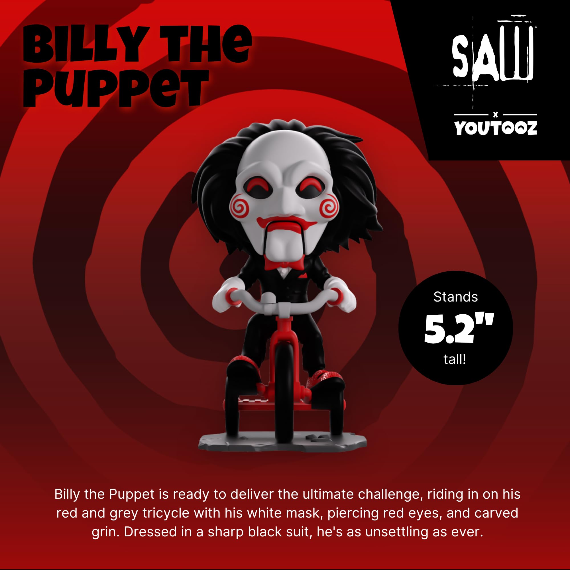 Youtooz Figurine de collection Billy la marionnette en vinyle de 13,2 cm, cadeau souvenir du film de scie, Billy la marionnette de Saw