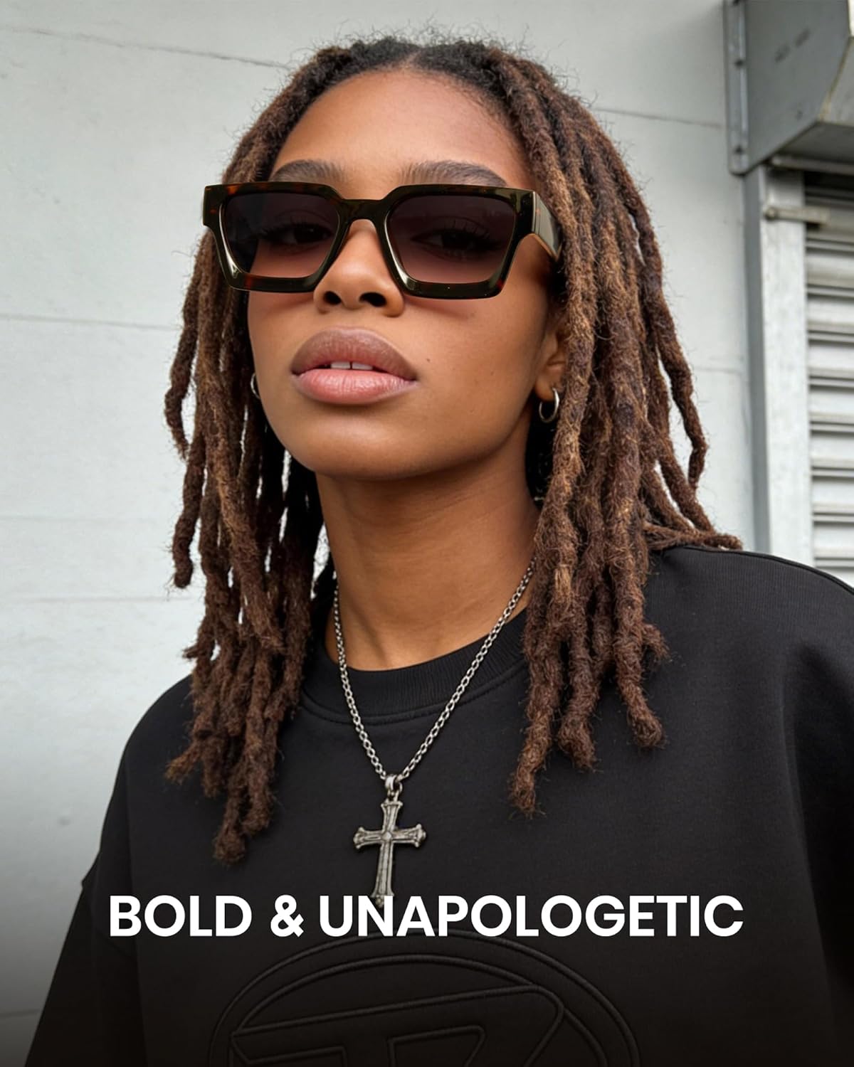 Cyxus Square Chunky Frame Sunglasses Womens Men Tangle Free Retro 90s Stylish Sun Glasses UV400 Protection 1252 - Image 3