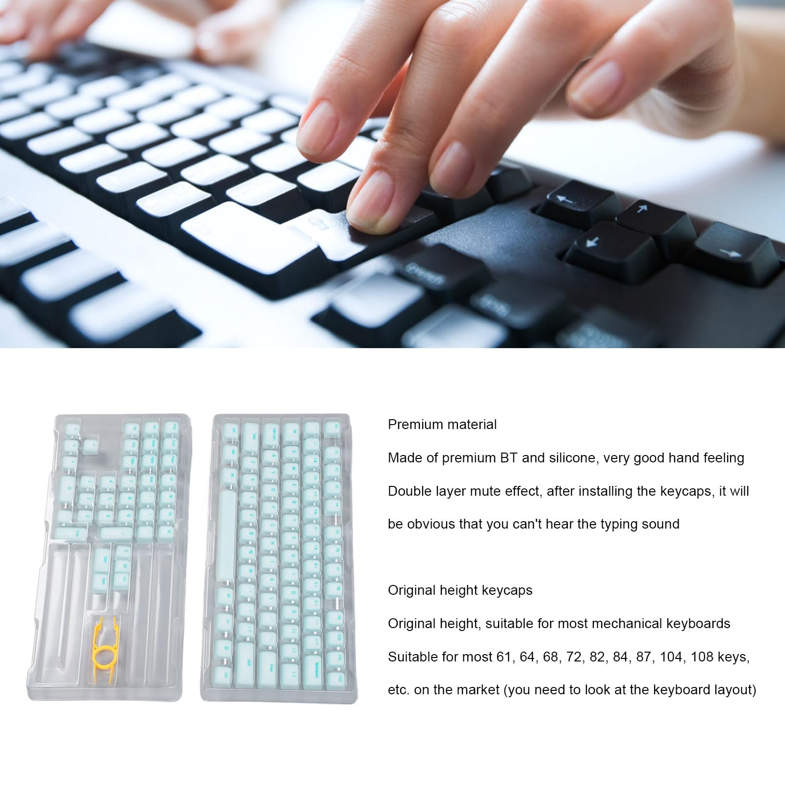 Keycaps PBT, 113 Klawiszy Oryginalna wysokość z Klawiszem dla 61 64 68 72 82 84 87 104 108 Mechaniczne Klawiatury Mute Minimalist Style (Mint Green)