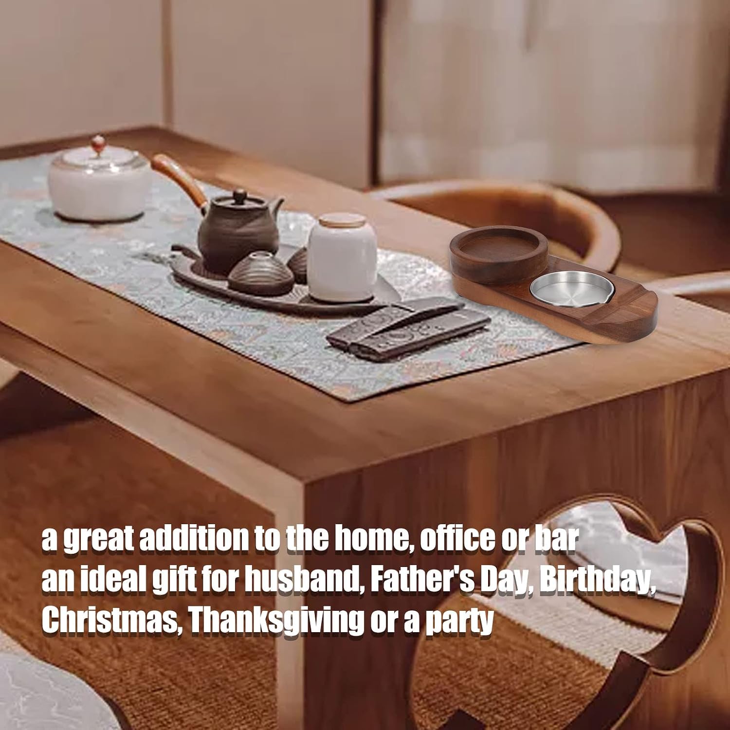 MINGZHE Wooden Ash Tray Home Ashtrays Coaster Whiskey Tray Wooden Cigar Ashtrays Coaster Retro Detachable Exquisite 2 in 1 Whiskey Tray and Cigar Holder for Home Bar Office(A)