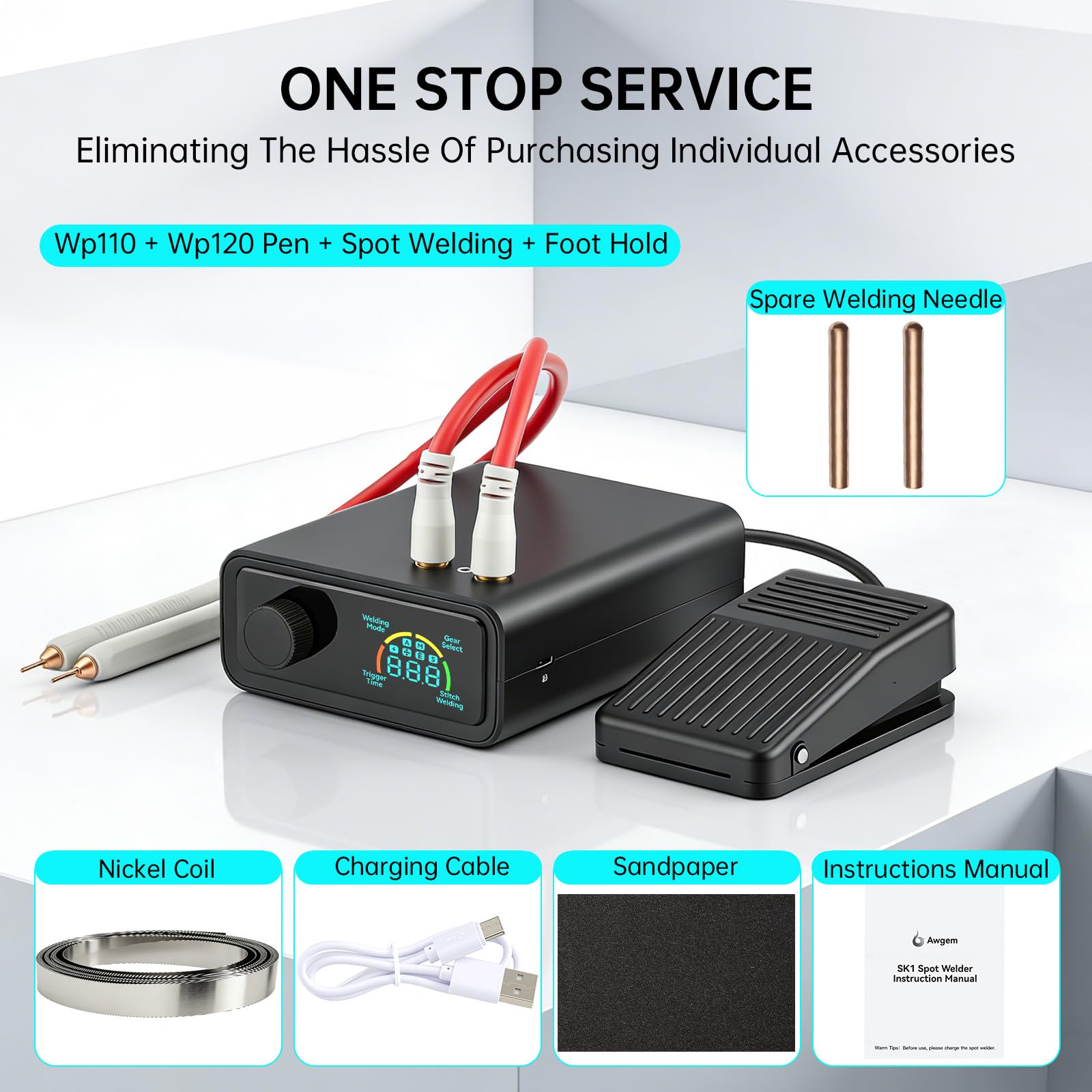 Soudeuse par Point sans Fil 11340 W, Poste à Souder avec Écran LCD, Bouton Rotatif, Pédale et Stylet, pour Batteries 5000 mAh, Soudure 0,1-0,4 mm DIY