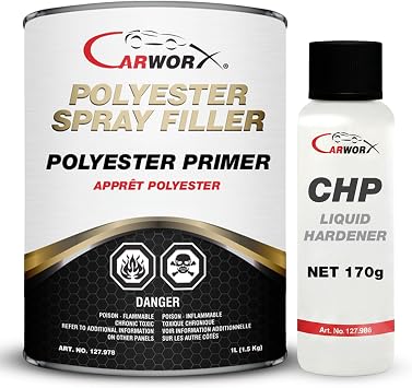 Polyester Spray Filler Two-Component, high Solid Body Filler, Metal and GRP Repair, Easy Sanding, 1.5 kg