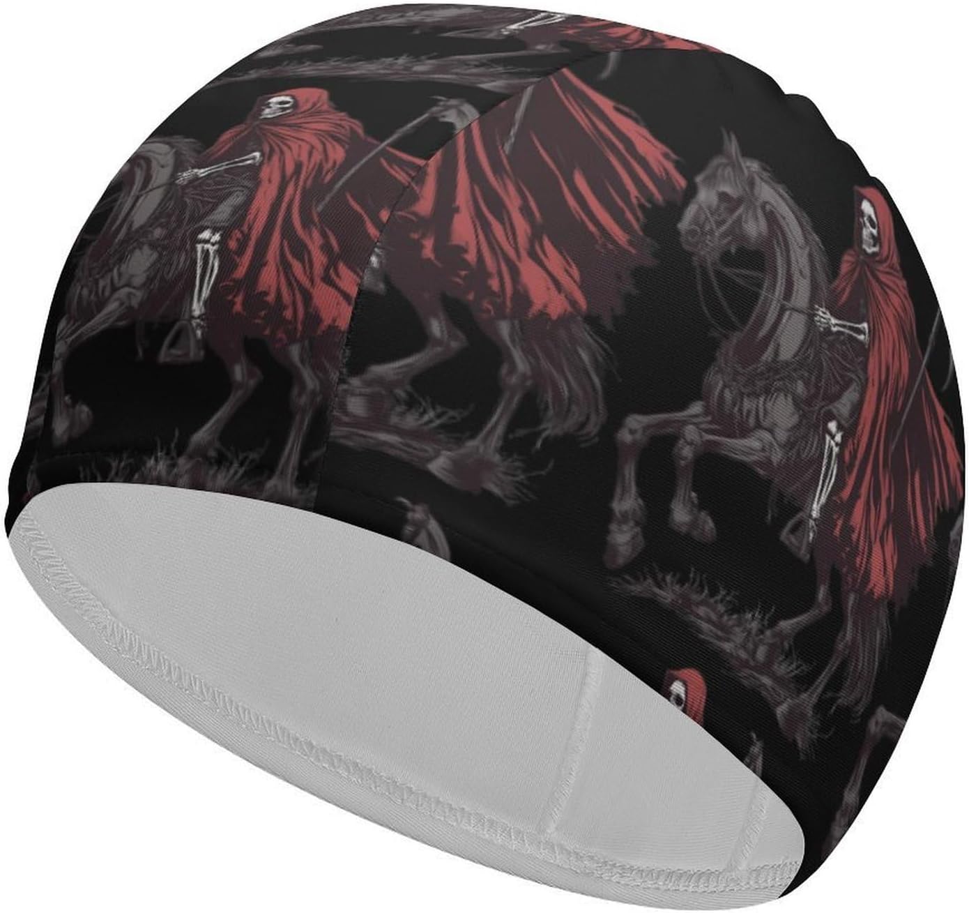 Grim Reaper Skeleton Riding Horse Womens Swim Cap for Men Adult Swimming Hat Curly Short Medium Long Hair