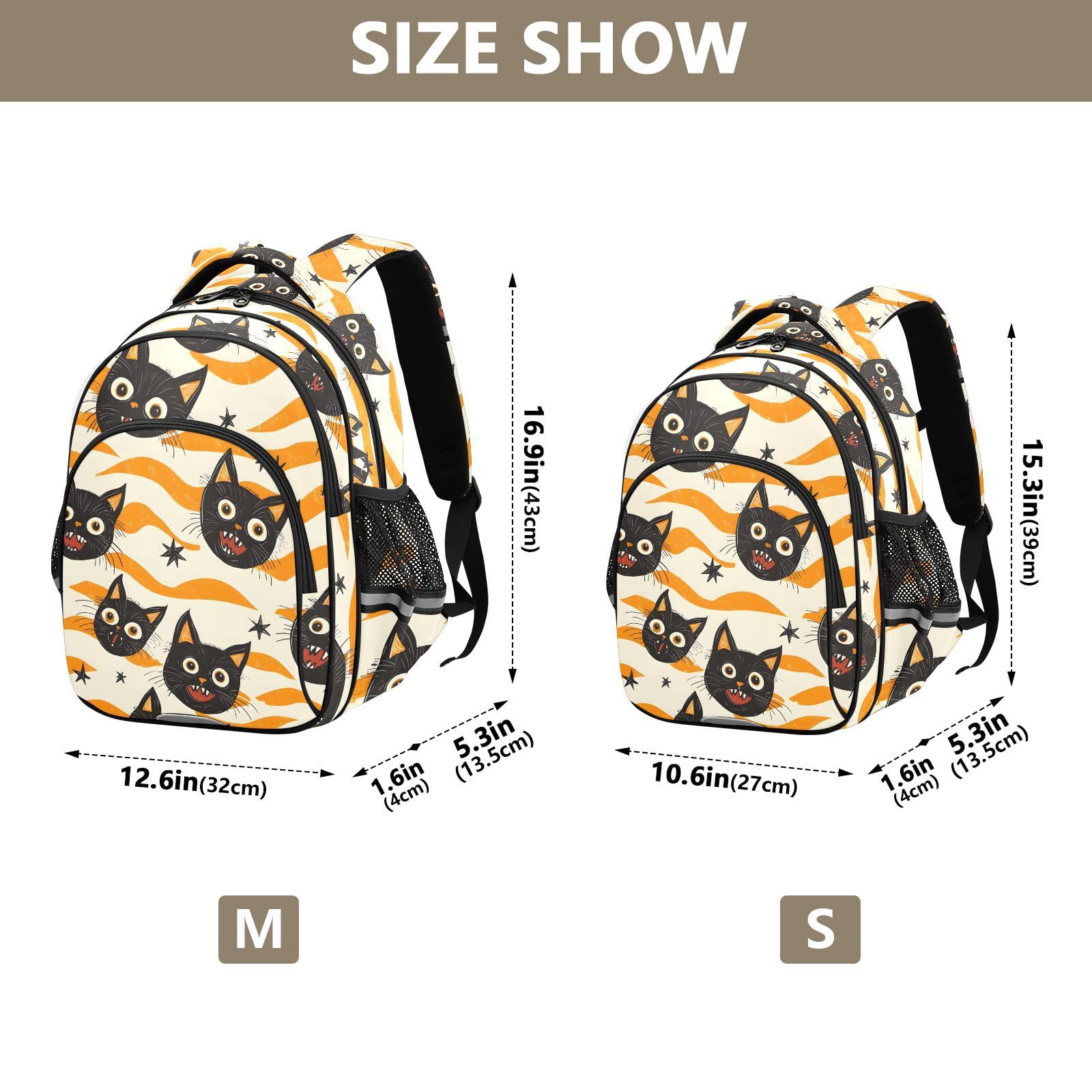 Mochila de viaje para niños y niñas, diseño de gatos negros con boca abierta