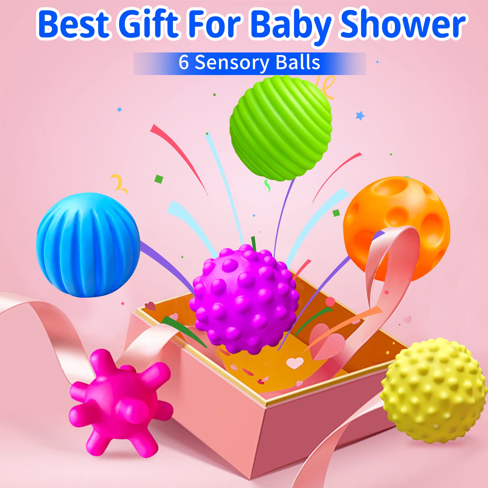 Paquete de 6 bolas sensoriales para niños pequeños, juguetes sensoriales para bebés, juguetes sensoriales suaves para apretar, juego de bolas múltiples, regalos con textura de color 2