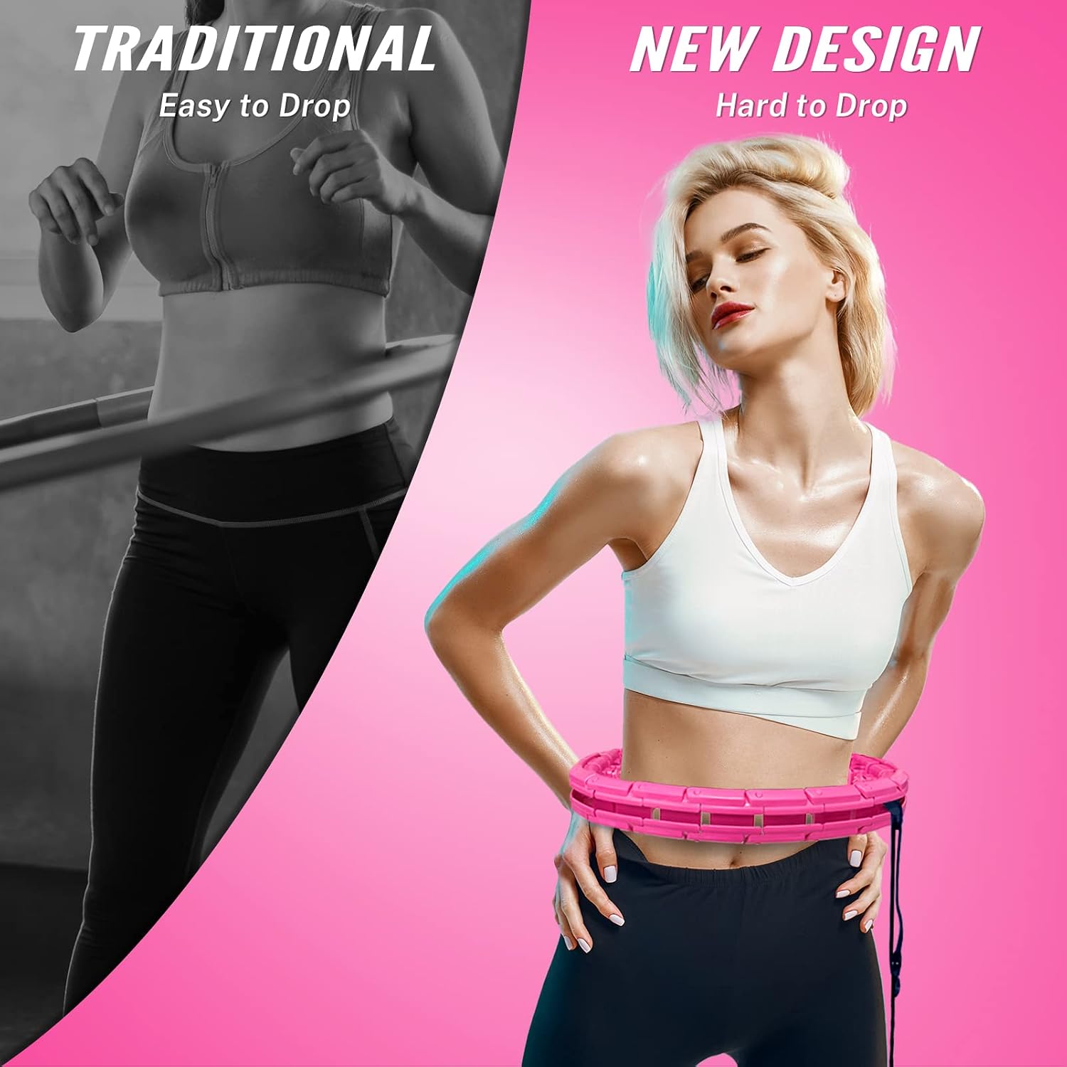 Brebon Weighted fit Hoop, 2 in 1 Weight Loss 24 Detachable Knots Hoops Adjustable Auto-Spinning Ball Great for Resistance Training, Physical Therapy, Home Workouts