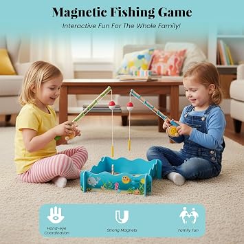 Montessori Toddler Fishing Game - Kids Wooden Magnetic Fishing Toys for 3 Years Old Girls Boys, Fine Motor Skills for Toddler