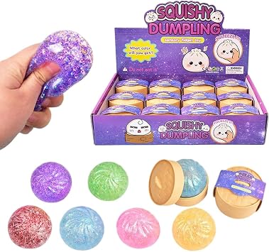 12pcs Giant Dumpling Squishys, Rainbow Glitter Squishy Bao Dumpling Sensory Fidget Toy,Flashing D-umpling Soft And Cute Toy,Stress Relief Sensory Ball, Squeeze Dough Fidget Toys for Kids Adults B