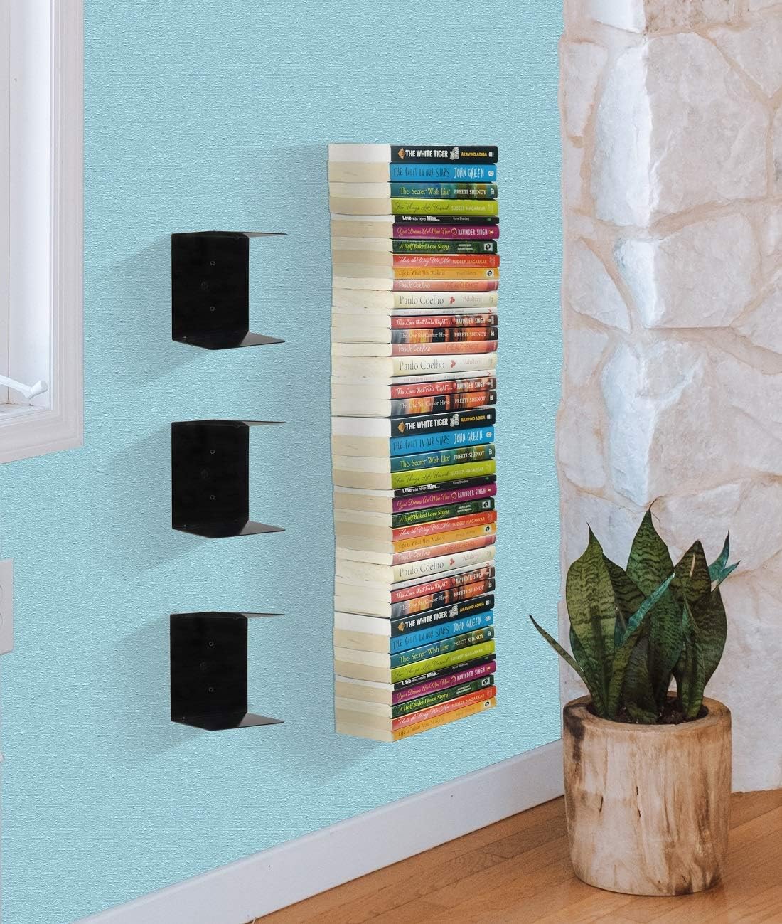 Zollyss Metal Wall Mounted Book Shelf, 3 Pcs(Black)
