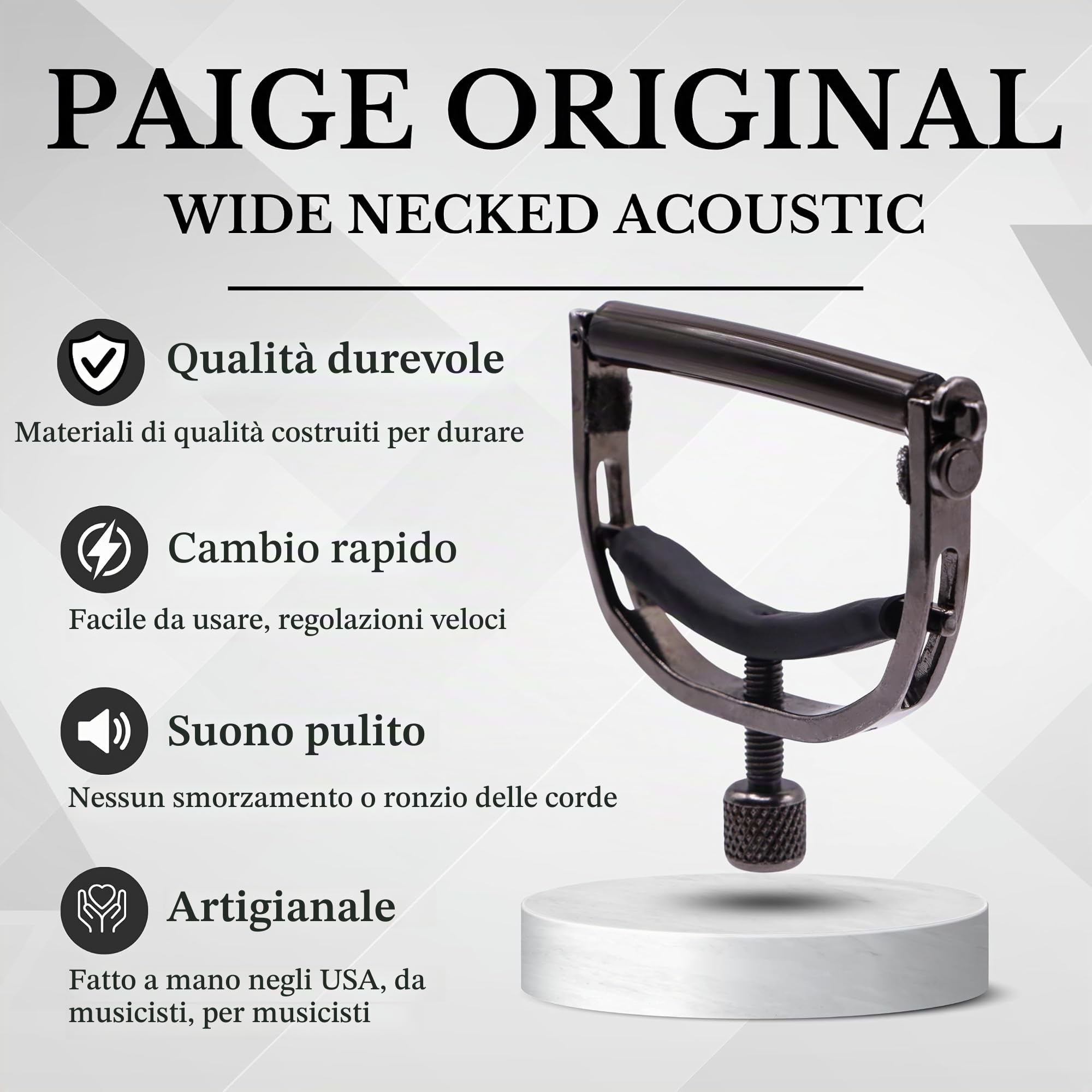 Paige™ »Original Capo P-6E-Wide« Capotasto per Chitarra Acustica - 6-Corde - Finitura: Ebano