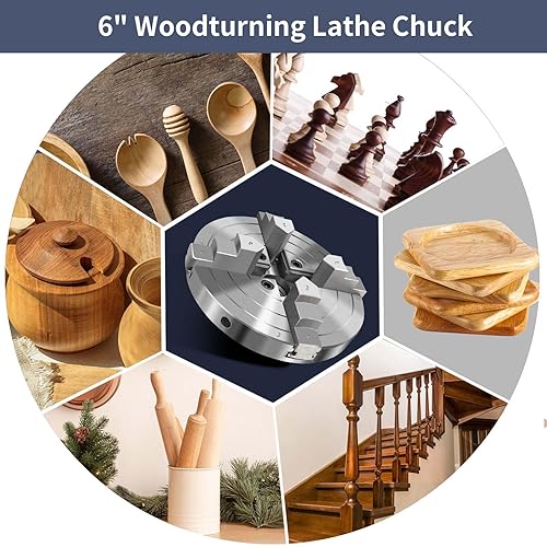 Miniatura 7 de Juego de mandril de torno de madera de 6 pulgadas, 4 mandíbulas de torno autocentrante, rosca, 1 mandril de torno 8TPI para torneado de madera