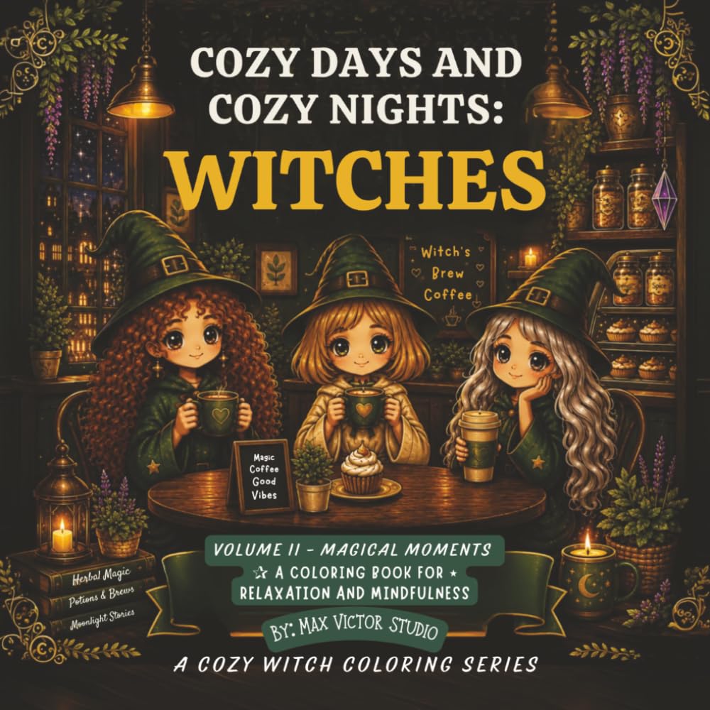 Cozy Days and Cozy Nights: Witches: A Cozy Witch Coloring Book with Cute Magical Scenes for Relaxation and Mindfulness (Volume II – Magical Moments)