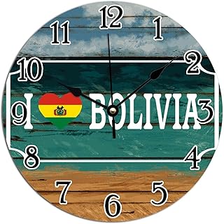 National Flag Clock Bolivia Flag PVC Art Clocks Bolivia I Love Hanging Wall Clocks Battery Operated Quartz Silent Clock for Living Room 10x10in for Home