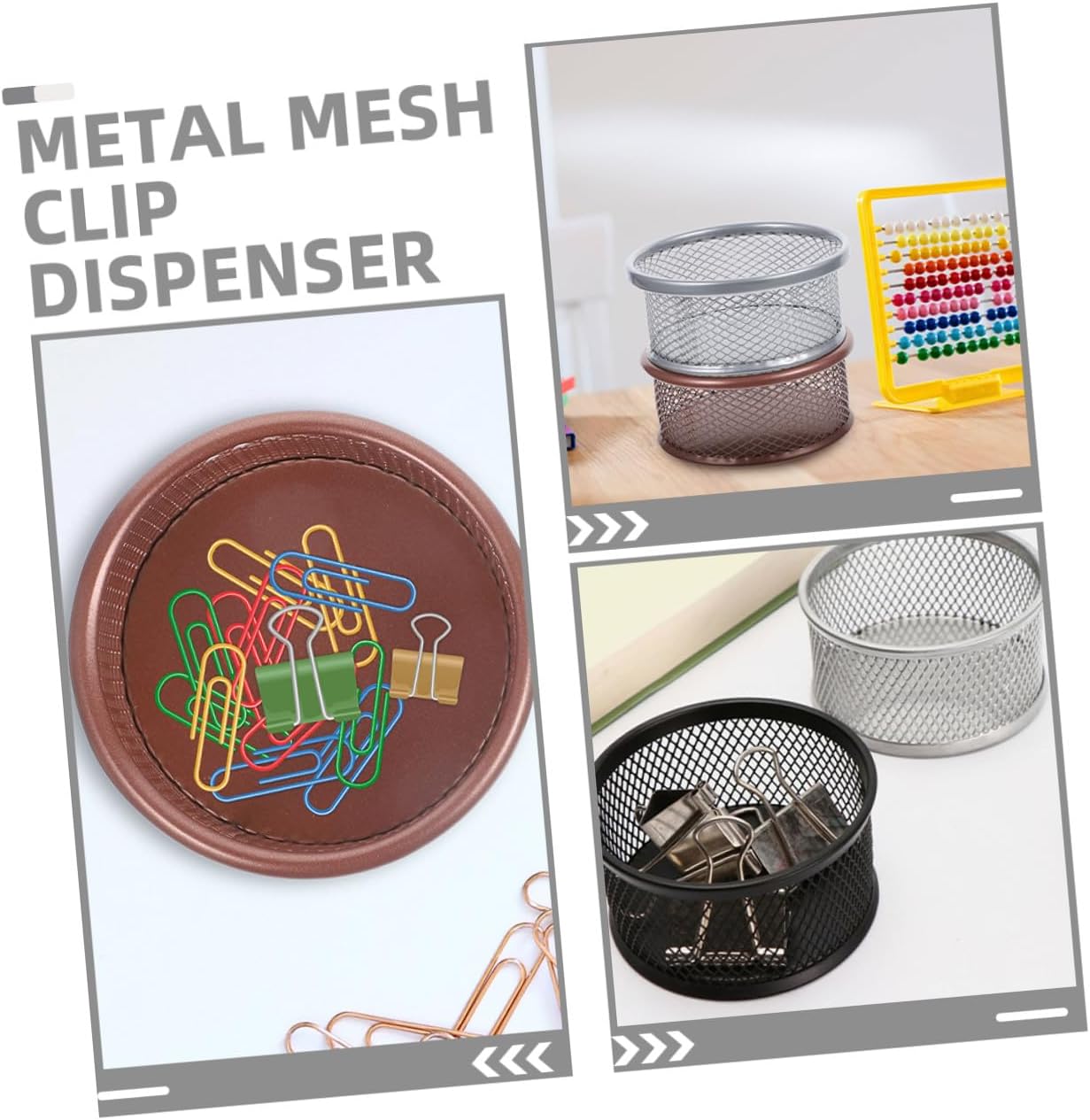 3pcs Metal Mesh Clip Holder with Breathable Design Multi-functional Paper Clip Organizer for Desk Office Classroom Home Storage Dispenser in Rose Gold Silver Black