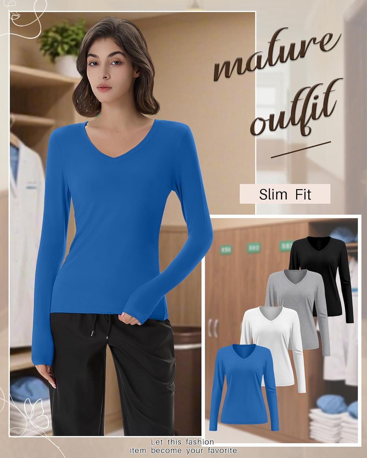 4 Pack Women's Under Scrubs Long Sleeve V Neck Shirts Slim Fit Stretchy Undershirt Basic Casual Tops for Nurse - Image 5