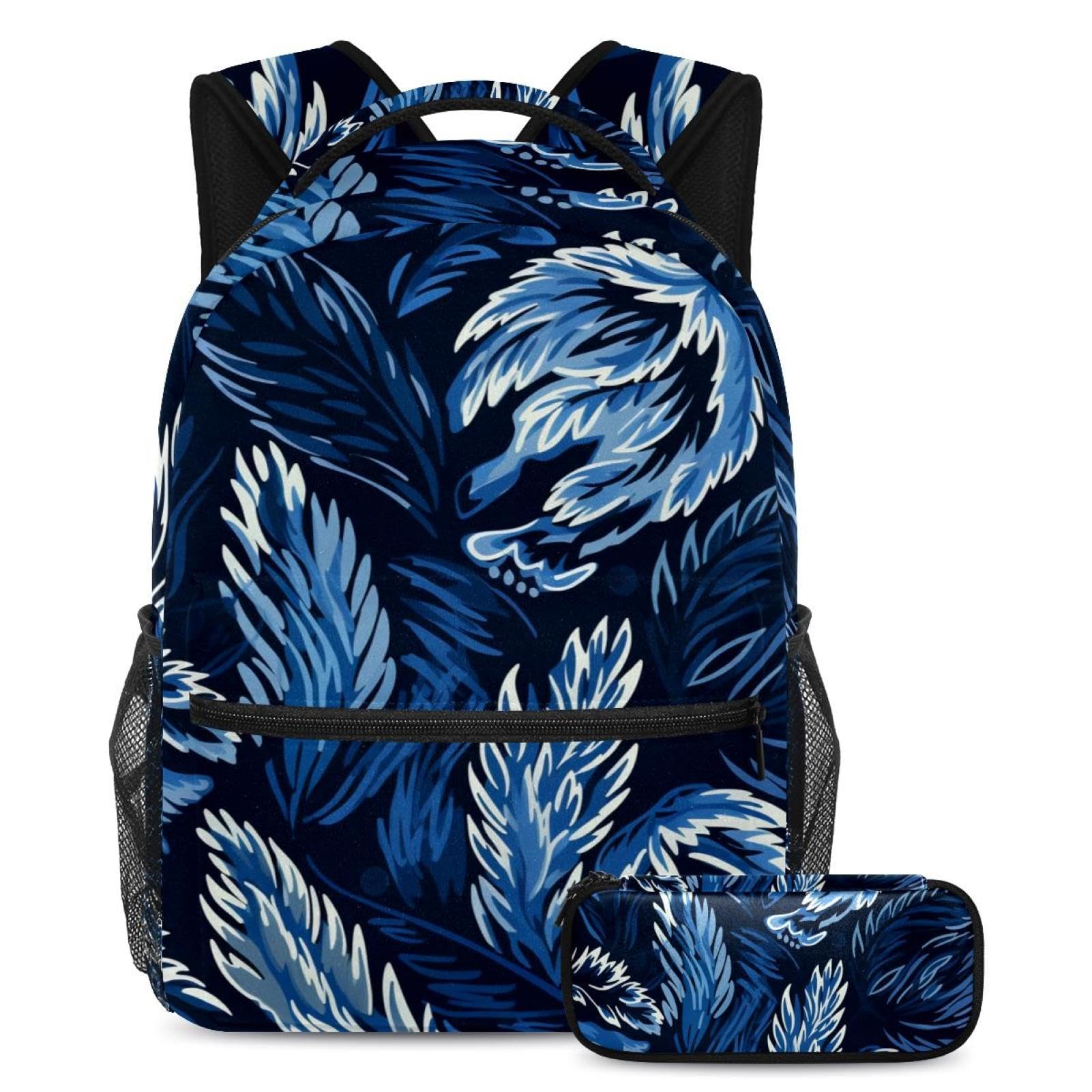 Cartables grande capacité imprimé patte bleu abstrait cool avec trousse - 7