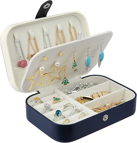 Mini Scatola Di Immagazzinaggio Di Gioielli Custodia Per Organizzatore Di Collane Per Orecchini In Pelle PU Nero Bianco Rosa Blu Portagioie Per Viaggi A Casa - Foto 6