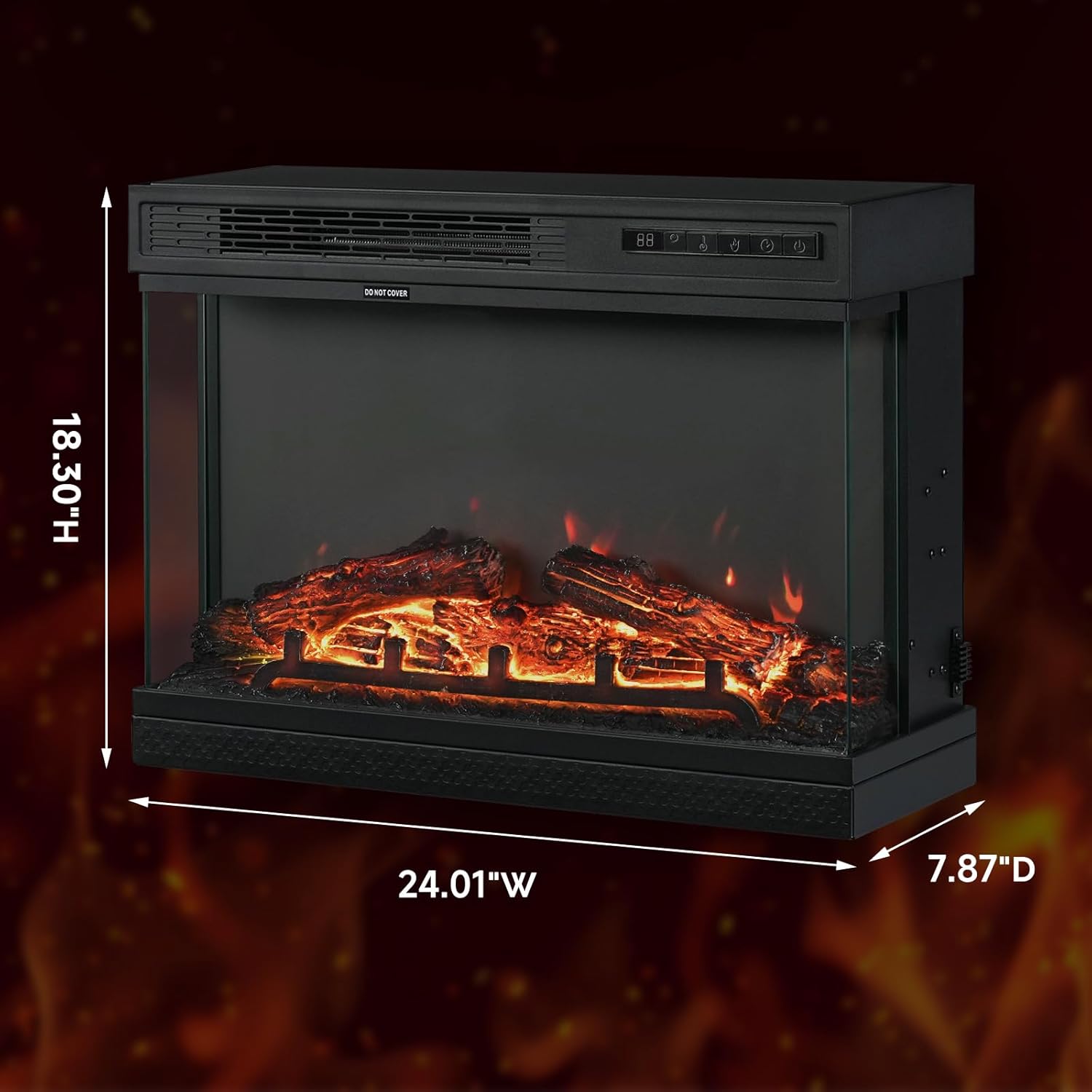 Bonnlo 24" 3-Sided Electric Fireplace Insert, Wall-Mounted/Freestanding, 12 Flame Colors, 5 Brightness Levels, 8H Timer, Overheat Protection & Remote Control, 5100 BTU Heater for 400 sq.ft, 1400W