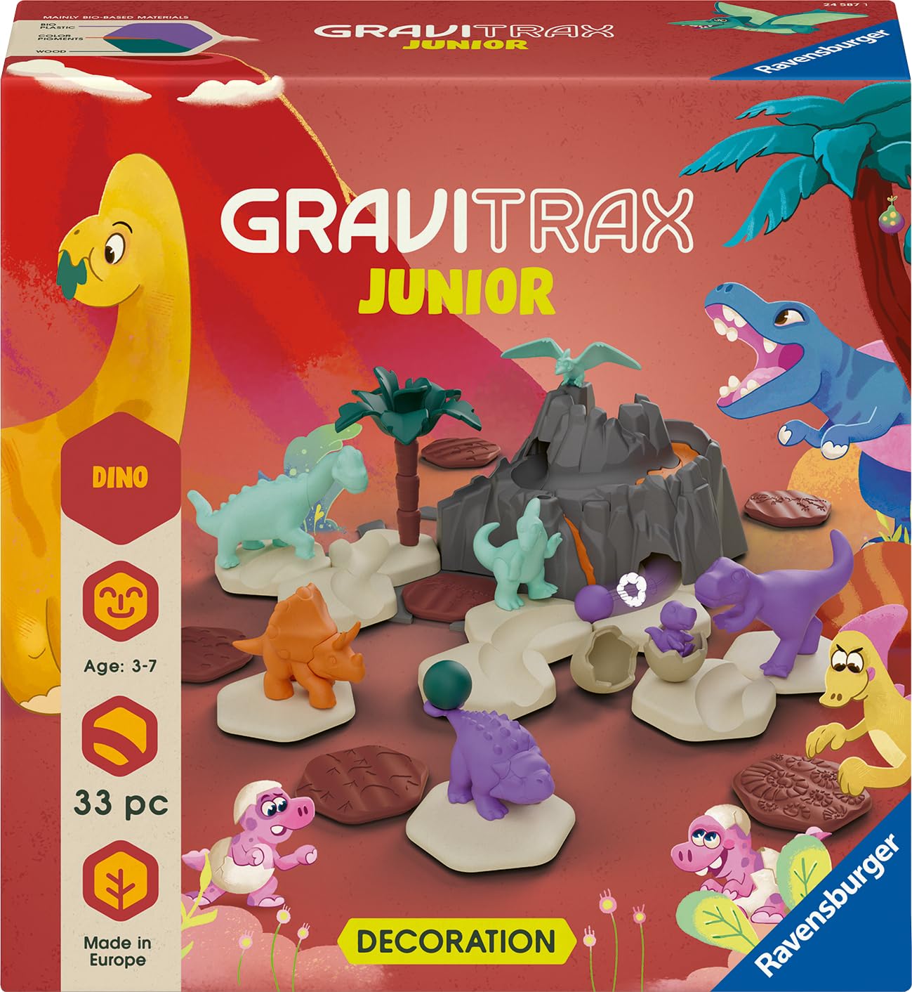 Ravensburger GraviTrax Junior Extension Dino 24587 - Kugelbahn ab 3 Jahre - Murmelbahn und Konstruktionsspielzeug für Kinder - Dino Geschenk für Jungen und Mädchen
