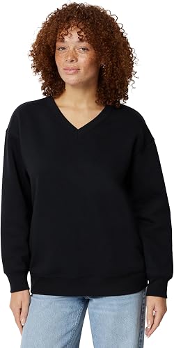 Amazon Essentials Women's Oversized V-Neck Fleece Pullover Sweatshirt, Black, XX-Large