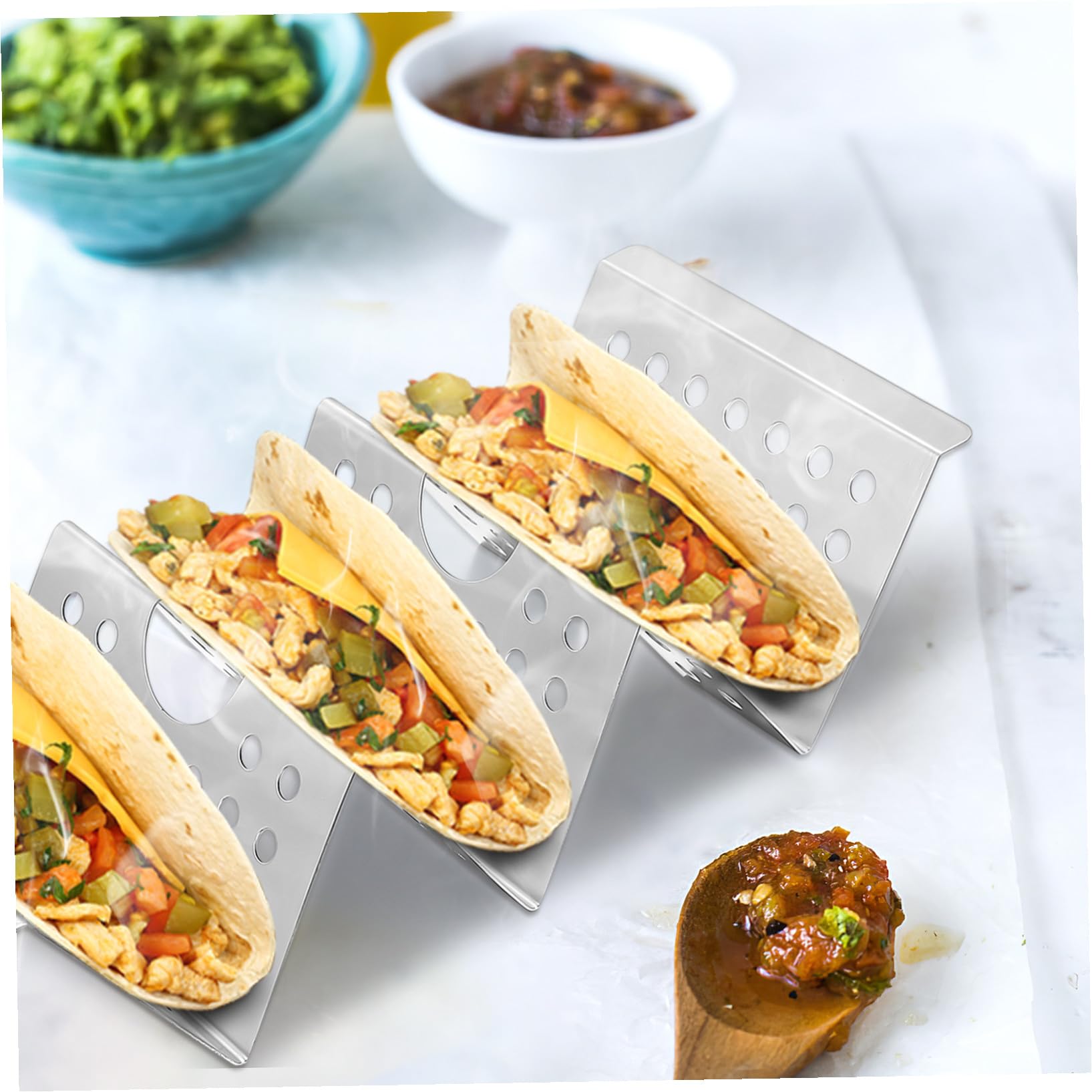 8 Piezas Soportes para Tacos de Acero Inoxidable para Cocina de Rack Decorativo para Tortillas Verticales Resistente y Seguro para Hogar y Restaurante