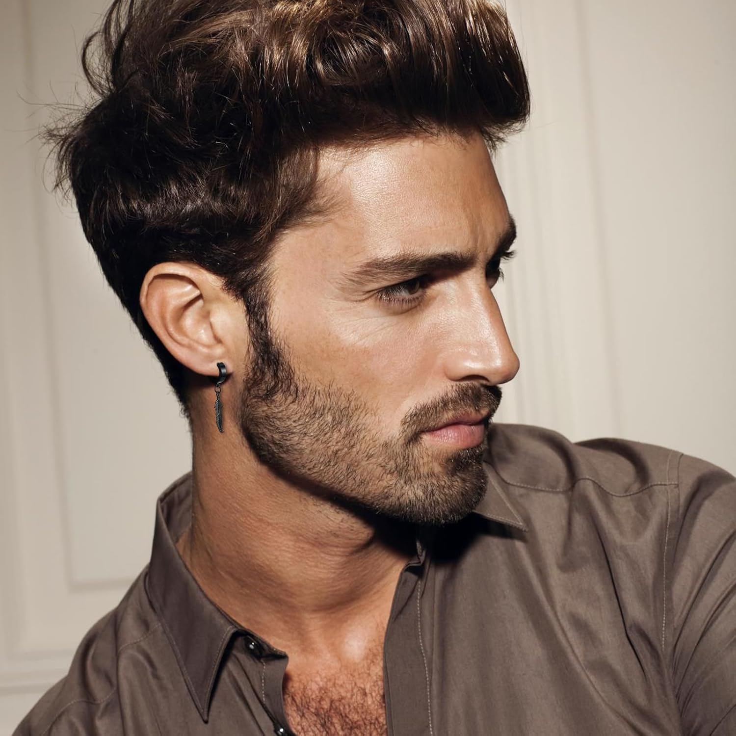 3Pairs Vintage Gothic Feather Leaf Dangle Hoop Earrings for Men Womens, Stainless Steel Hinged Hoops Earrings - Image 4