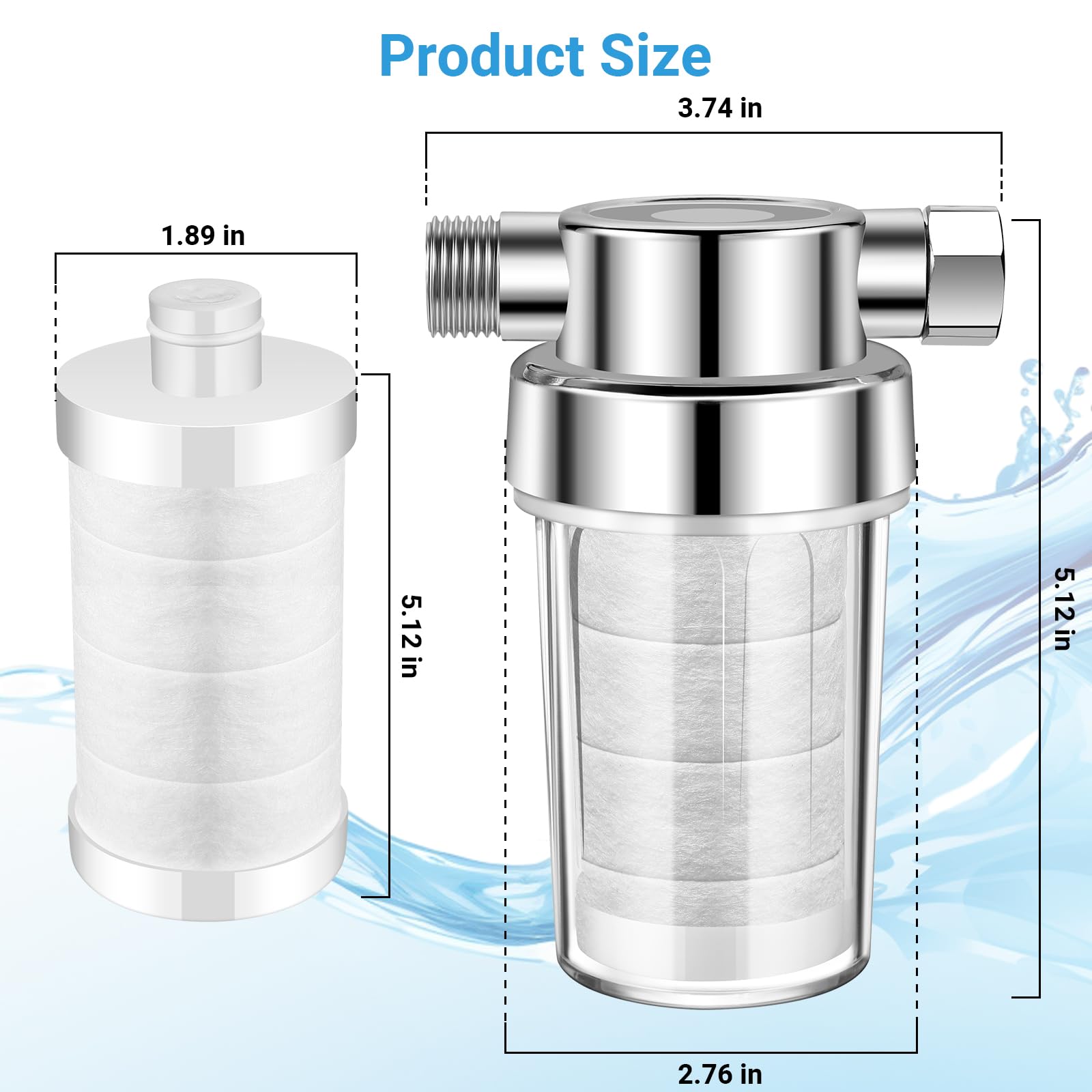 Filtro doccia – Filtro in cotone PP da 5 micron, include 3 cartucce extra, filtraggio dell'acqua e accessori doccia per cucina e scaldabagno