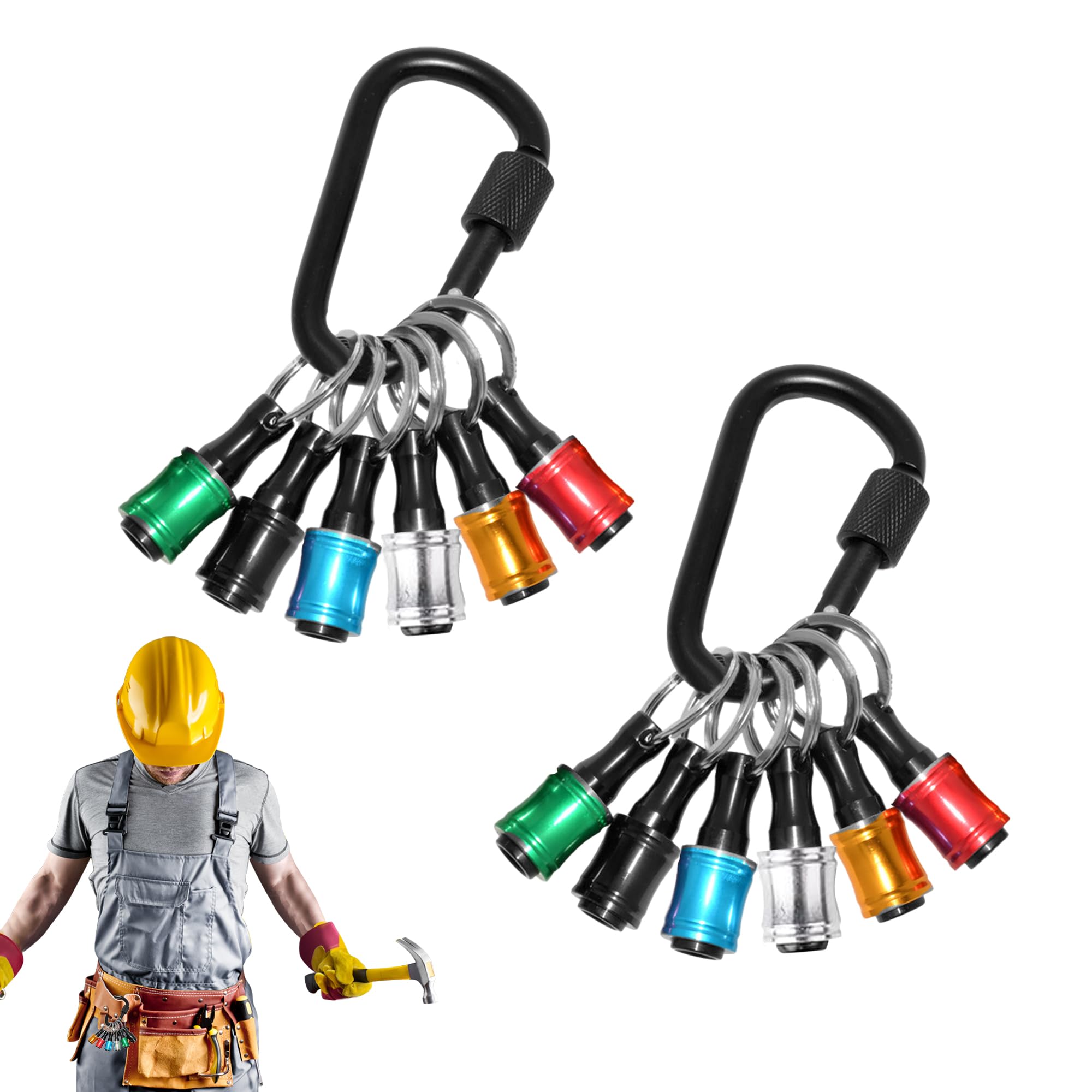2SET Screwdriver Bits Holder Drill Bit Holder Aluminum Alloy Drill Bit Organizer Extension Bar Keychain Drill Screw Adapter Change 1/4 inch Hex Shank Bit Holder Keychain with Black Carabiner