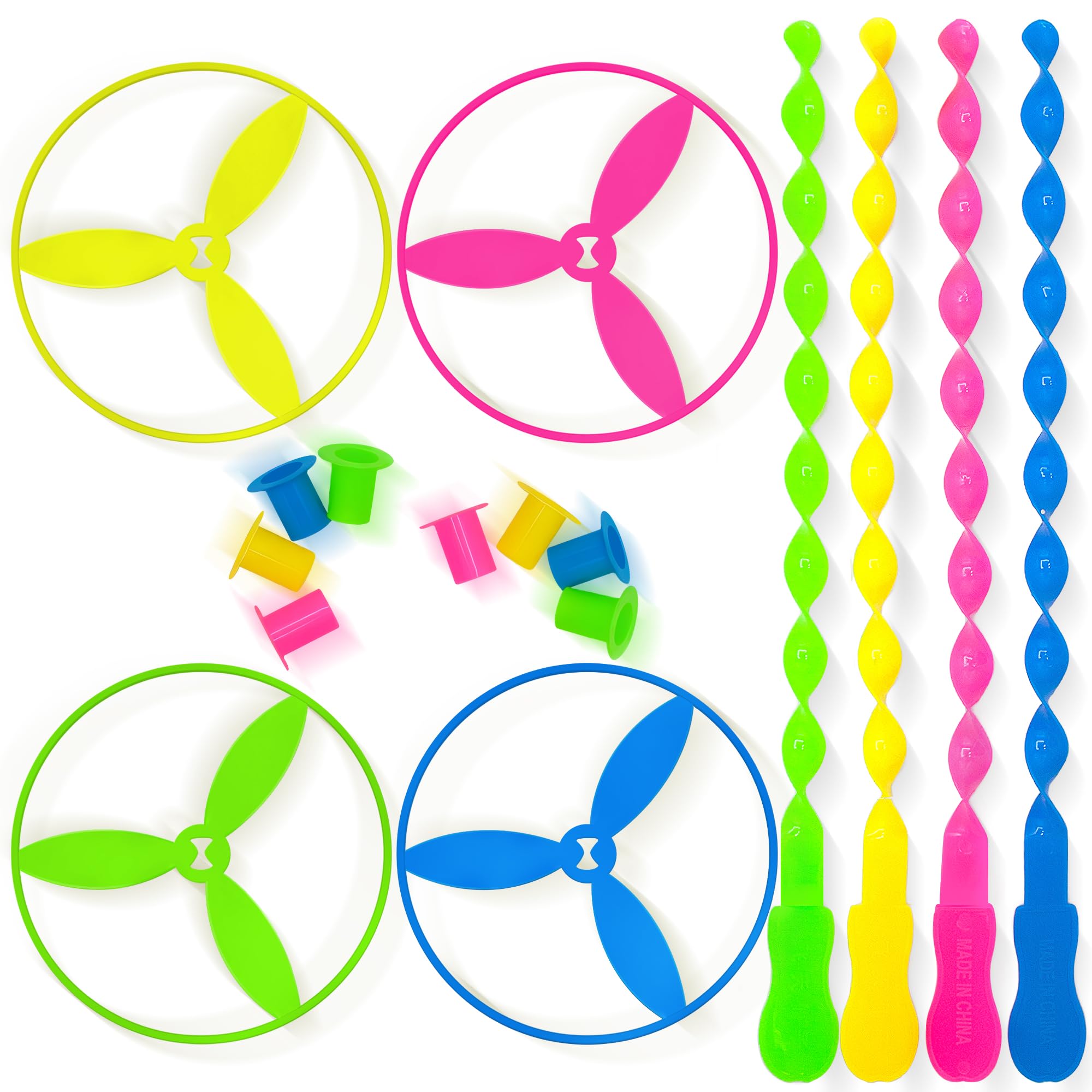 Sepco 40 Pcs Large Flying Helicopter Toy Flying Disc Plastic Propeller Spinner Bamboo Dragonfly Flyer Saucers with Launchers Kids Party Favors Gifts