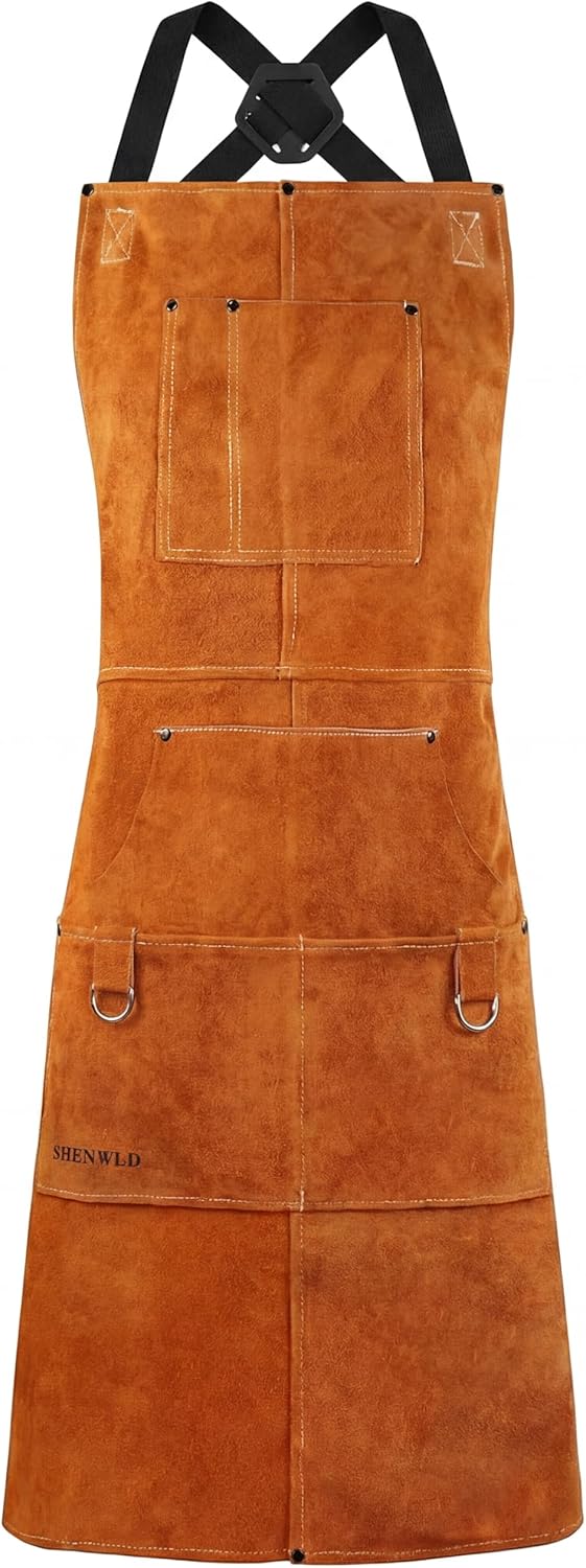 Leather Welding Work Apron, Heavy Duty Heat & Flame-Resistant - for Welders, Blacksmiths, BBQ