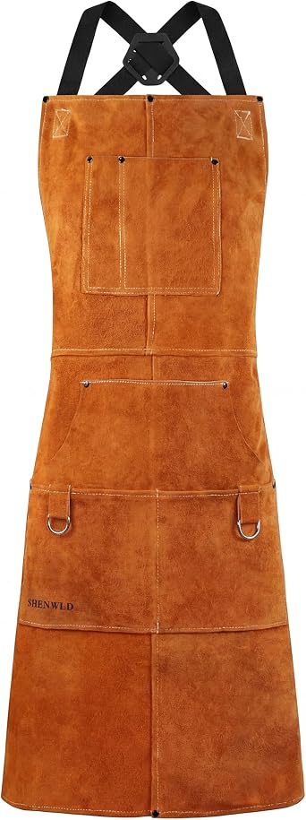 Leather Welding Work Apron, Heavy Duty Heat & Flame-Resistant - for Welders, Blacksmiths, BBQ