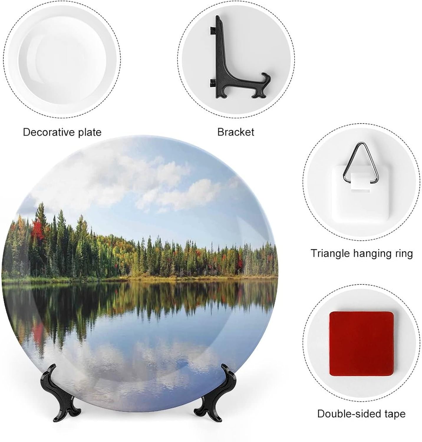 XISUNYA 6 Inch Decorative Plate, Country Ceramic Plate, Fall in Northern Canada with Colorful Maple Trees Print Ceramic Wall Hanging for Home Office Party Dinner Table Decor