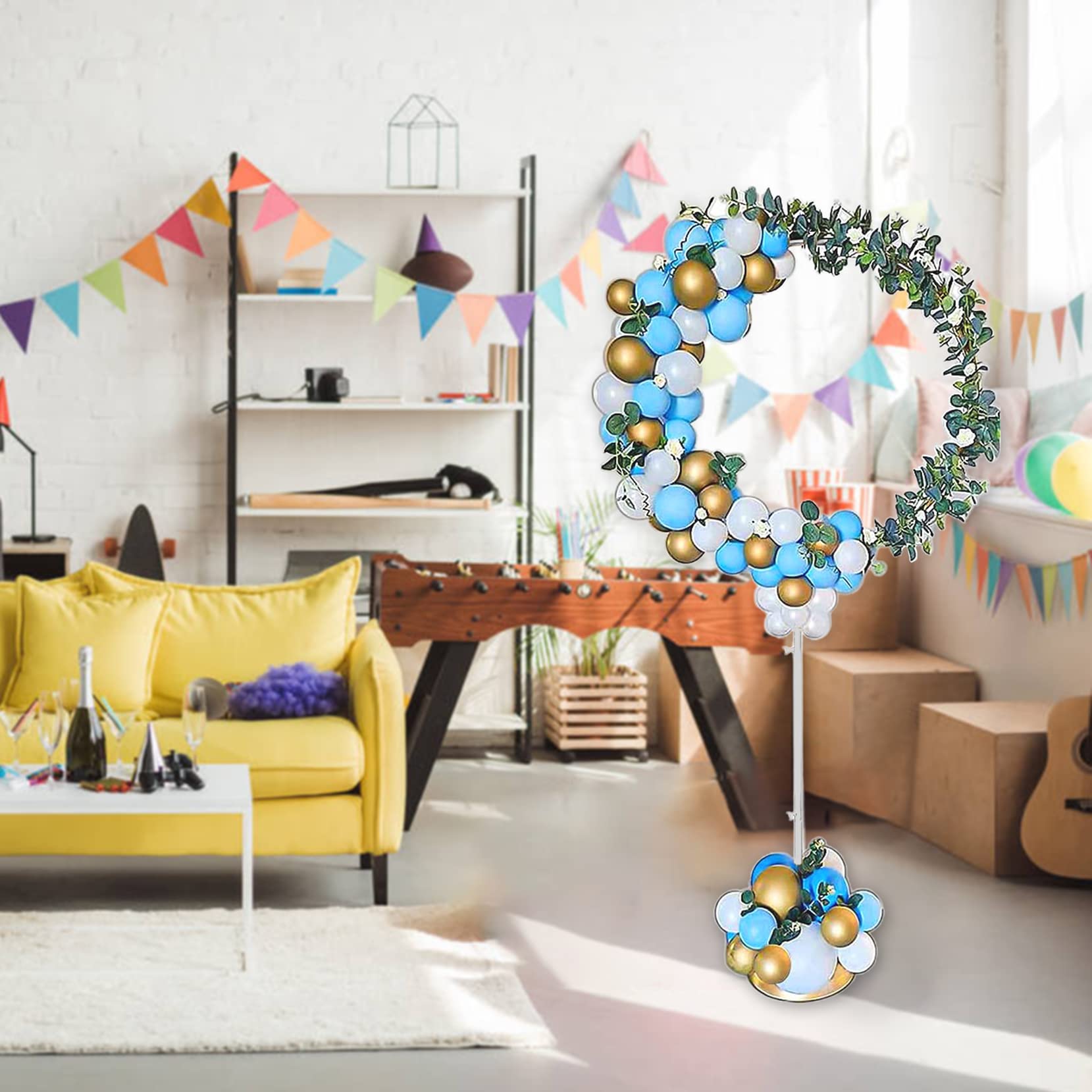 DIY Ballon Stand Kit Stehender Bogen Metallrahmen Kit Ballonhalter Runde Ring Ballon Sticks Für Babyparty Geburtstag Hochzeit,Weiß